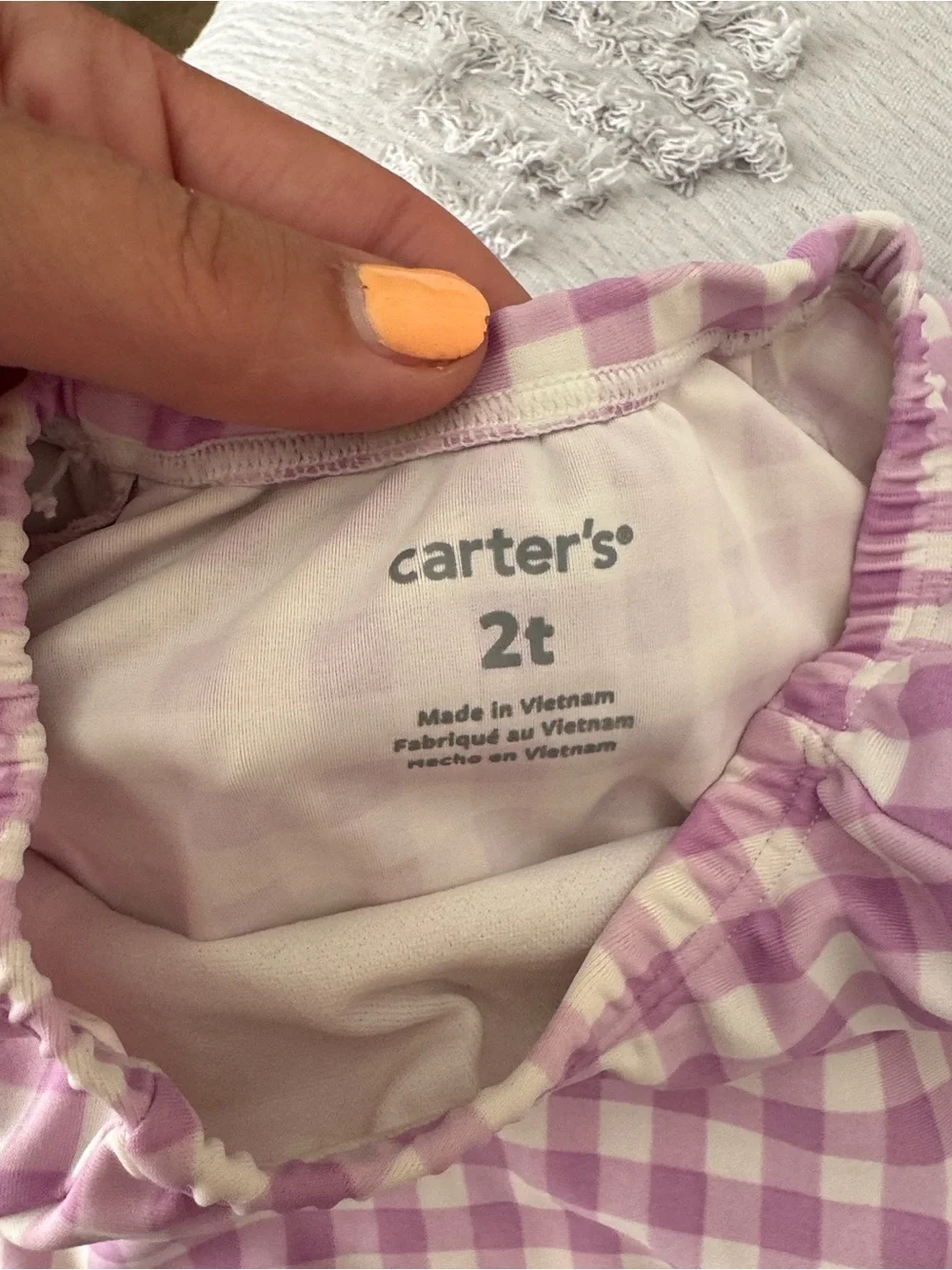 Carter's purple plaid checkered short sleeve two piece bathing suit size 2T